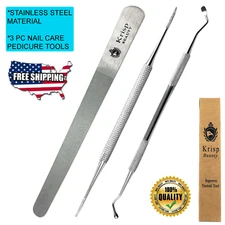 STAINLESS STEEL INGROWN TOENAIL LIFTER NAIL FILE PEDICURE PODIATRIST TOOLS 3 PC
