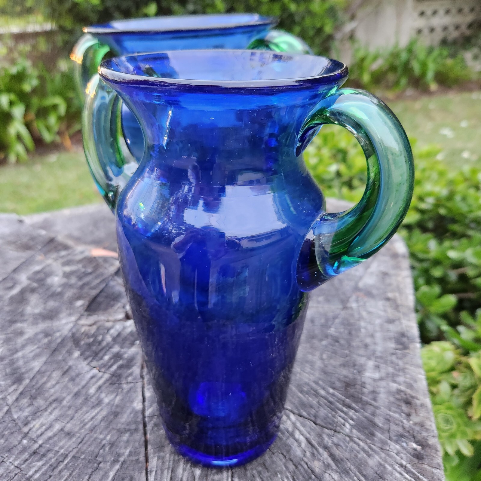 Vintage HAND BLOWN PITCHERS SET with 2 Cobalt Blue Glass Vases eBay