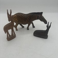 Wood Zebra  Antelopes From Kenya African Wildlife Safari Decor Figurines