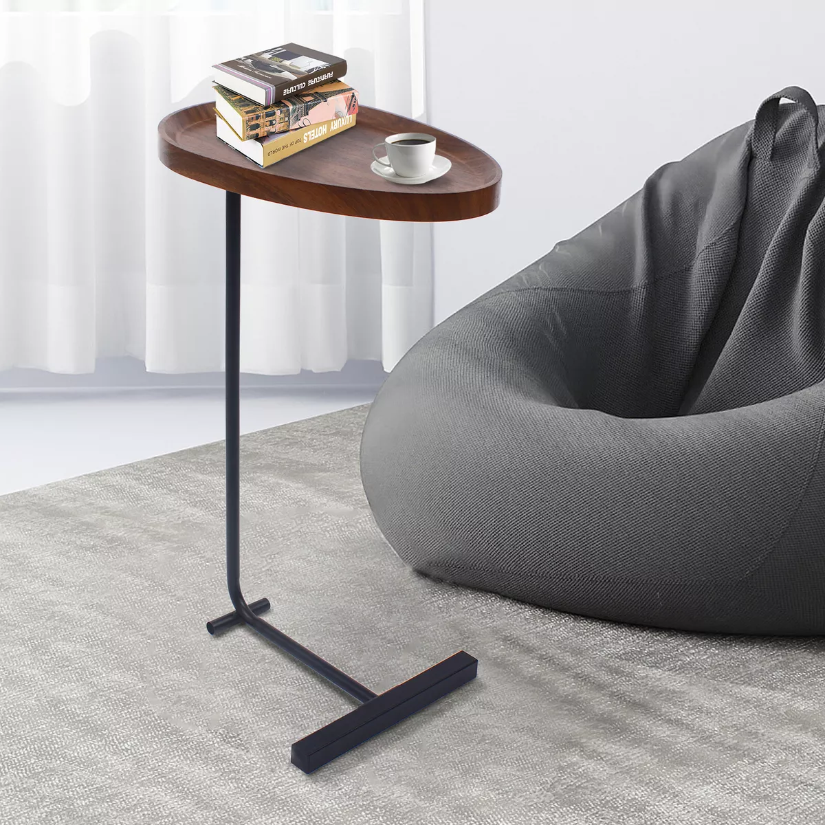 Walnut End Table Modern Small Side Coffee Table Round Home Bed