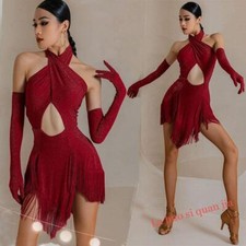 Latin Rumba Salsa Fringes Practice Dress Ballroom Performance Standard Dancewear
