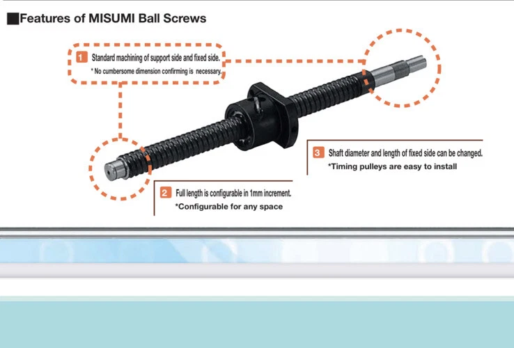 Tornillo de bola de precisión Misumi BSSE2510-500 C7 500 mm Foto 2 de 4