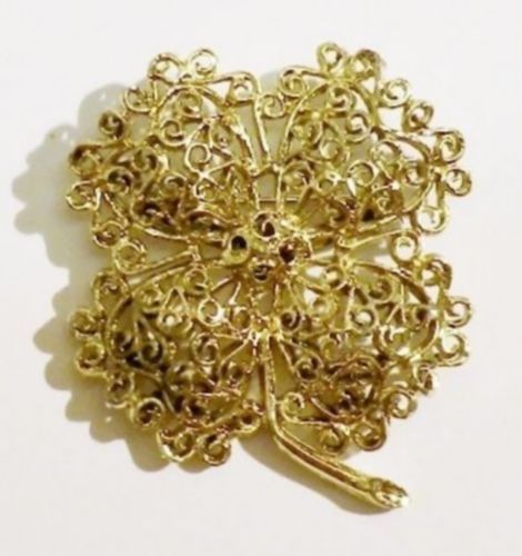 Broche Vintage Trèfle à 4 Feuilles Porte-Bonheur En Or - Bijou Rétro Occasion