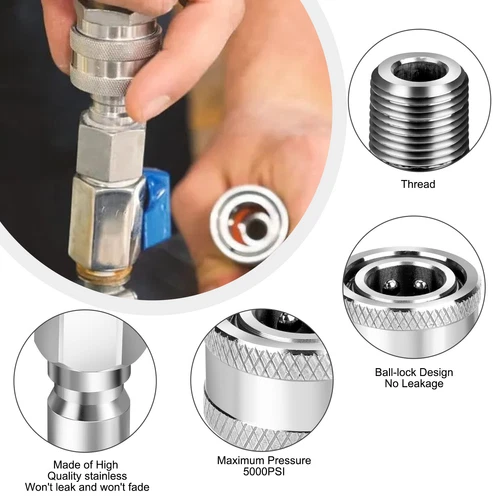 4Pcs NPT 3/8 Inch Pressure Washer Adapter Stainless Steel Quick Connect Fitting - Bild 4 von 10