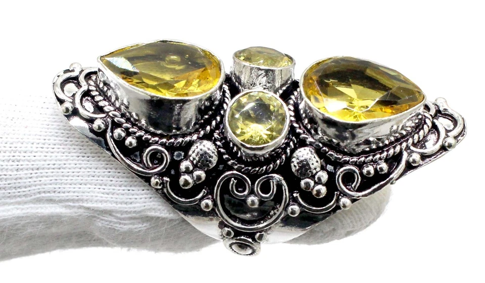 Yellow Citrine Handmade 925 Sterling Silver Statement Ring-Mother's Day Gift Foto 3 de 4