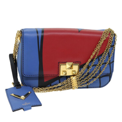 【VALENTINO】CHAIN SHOULDER BAG VALENTINO Chain Shoulder Bag Leather Blue Red Auth 73198A | eBay