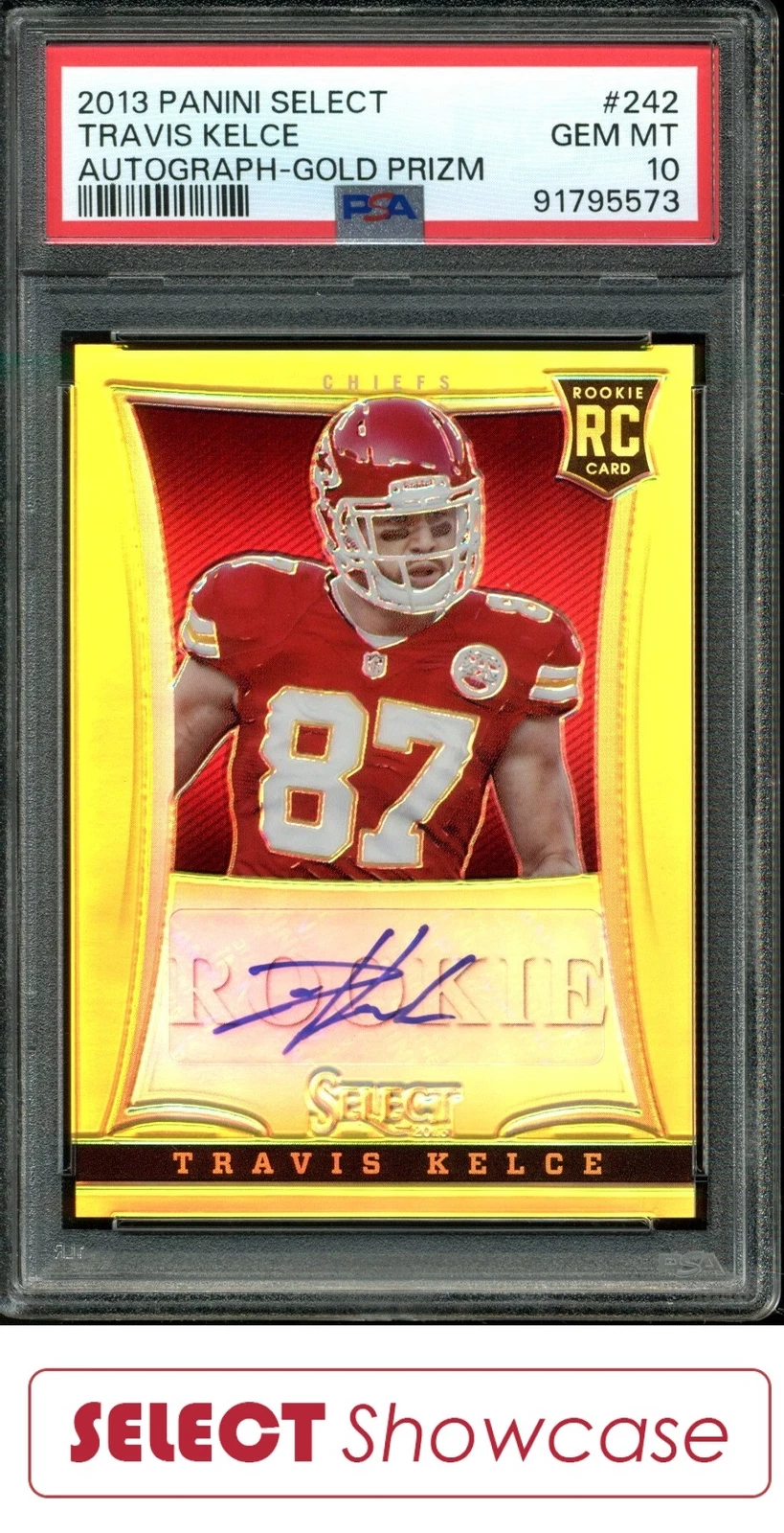 Travis Kelce Panini Select #242 Autograph-Gold Prizm
