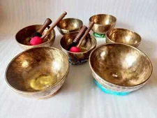 Full Moon Chakra Set of 7 Tibetan Singing Bowls (6–10 inch) – Handmade for Yoga