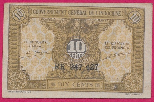INDOCINA FRANCESE 10 CENTESIMI 1942 UCCELLINI AL CENTRO, CORONA AL CENTRO, MARRONE SU ABBRONZATURA UN - Foto 1 di 2