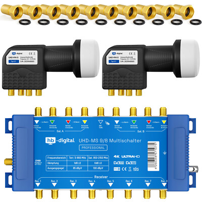Multischalter Digital SAT UHDMS Multiswitch 9/8 2 Sat+ LNB Quattro FULL HD 4K 3D