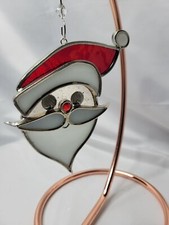 Santa Sun Catcher Ornament Stained Glass 6x4 Marked 1985 White Red