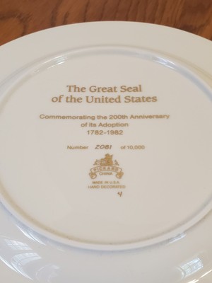 1982 PICKARD GREAT SEAL OF US 200th COMMEMORATIVE PLATE & BOX