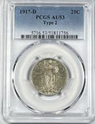 1917-D Type 2 Standing Liberty Quarter : PCGS AU53