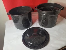 Black Enamelware 9”Stock Pot Double Boiler Steamer with Strainer and Lid 