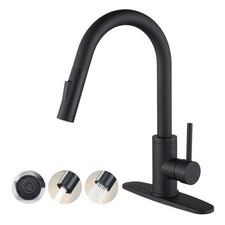 Grifo De Cocina Negro Mate Con Mango Unico Y Rociador De Arco Alto Lujo