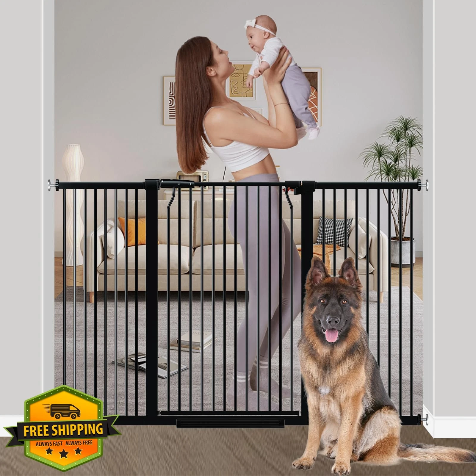 Qonimm Baby Gate Black 54.8"-60.2" Tall