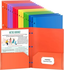 18 Pack Folders with Pockets, Plastic 3 Hole Punched Binder Folders with