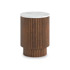 Roseland Furniture Milo Mango Wood & Marble Fluted Side Table with Door RRP £255
