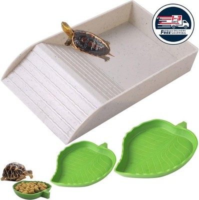Comedero para tortugas (3 unidades, con rampa y plataforma para tomar el sol)