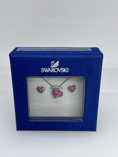 Swarovski Crystal Pink Heart Necklace & Earrings Rhodium 5072135 NIB