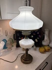 Vintage Oil Hurricane Lamp With Milk Glass And Brass Base And Milk Glass Shade