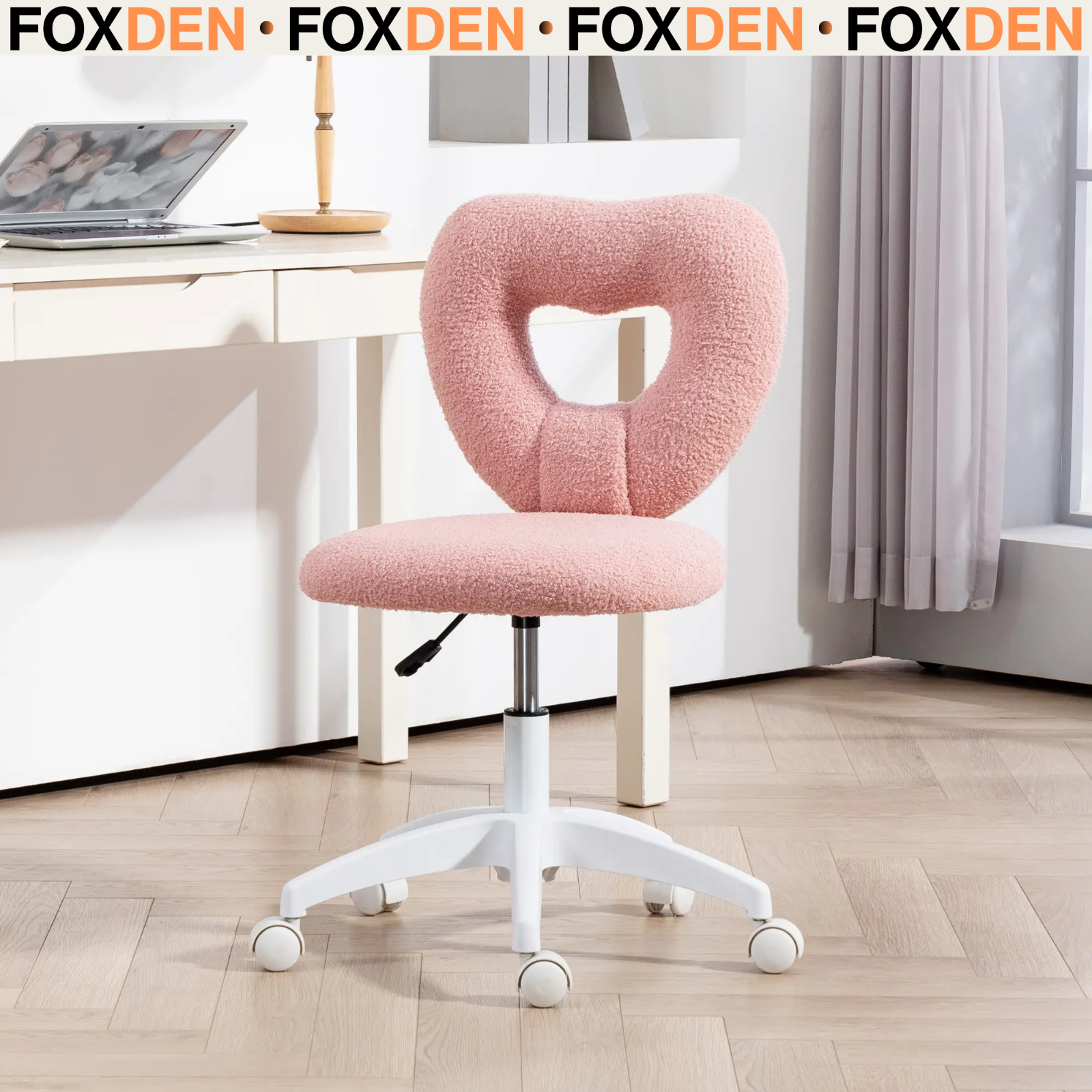 Homcom Pink Armless Heart Computer Desk Chair, Teddy Fleece Swivel Office Chair, Makeup Vanity Chair With Height Adjustable, Wheels, For Home Study Bedroom, - Image 2