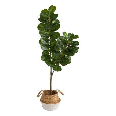 Nearly Natural 4.5ft Fiddle Leaf Fig Tree w/ Cotton & Jute White Woven Pl