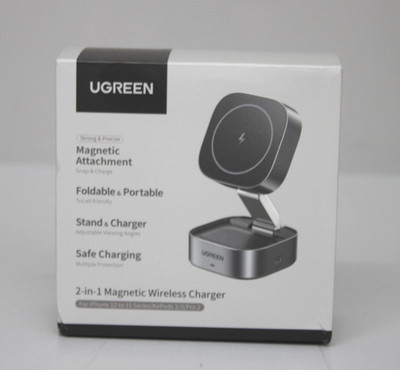 Ugreen W526 2-in-1 Magnetisches kabelloses Ladegerät, Faltbar & Tragbar Grau NEU