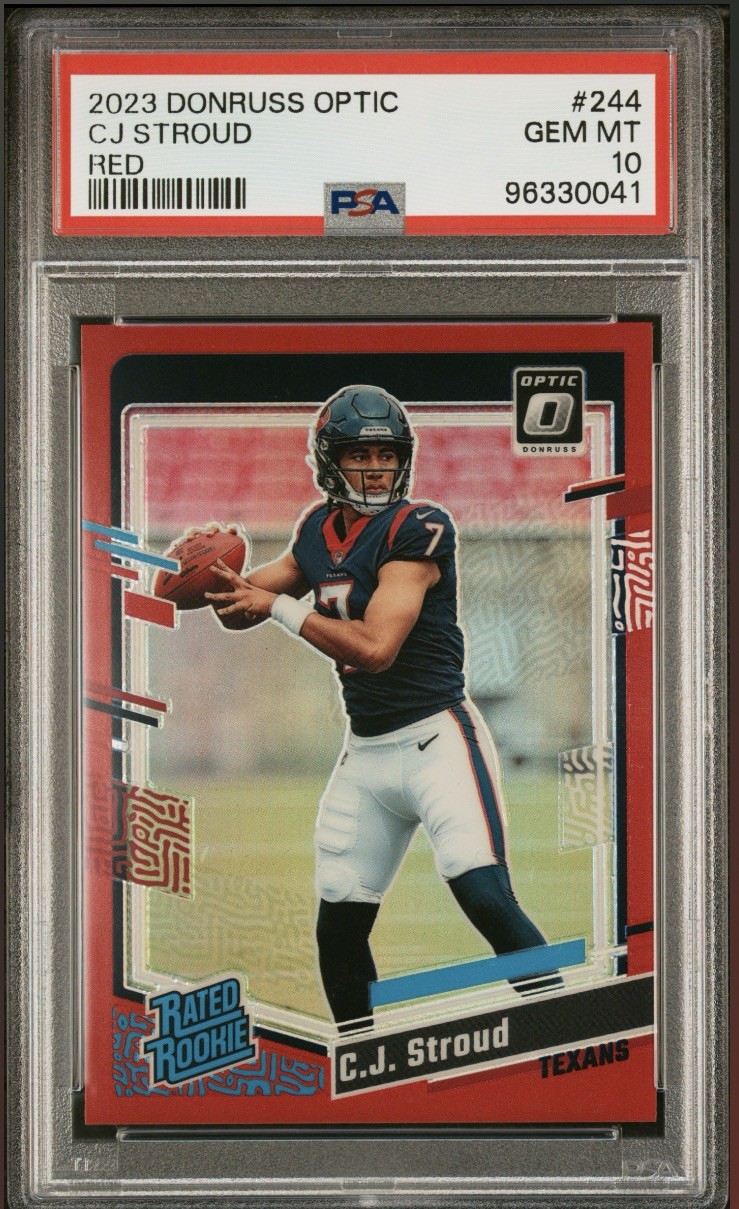 2023 Donruss Optic #244 CJ Stroud Rated Rookie Card Red #/99 PSA 10 - Texans