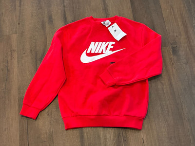 NWT Boys Large Nike Sportswear Club Fleece Crew Red FD2992-657 Kids L Sweatshirt