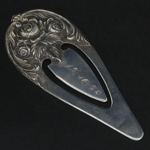VTG Sterling Silver - S.KIRK & SON Rose Flower Leaf Ornate Bookmark - 8g