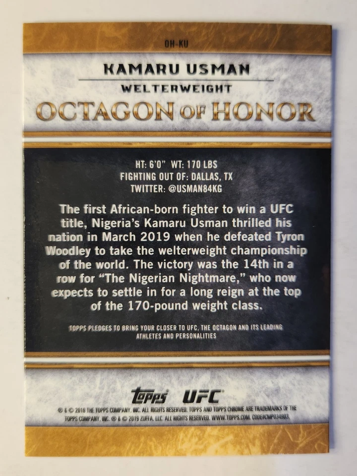 2019 Topps Chrome UFC Octagon of Honor #OH-KU KAMARU USMAN REFRACTOR - Image 2 of 2