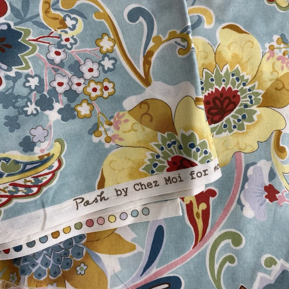 Posh Chez Moi For Moda Fabric Cotton Light Blue Floral #15880 42” x 3 Yards - Image 3 of 4
