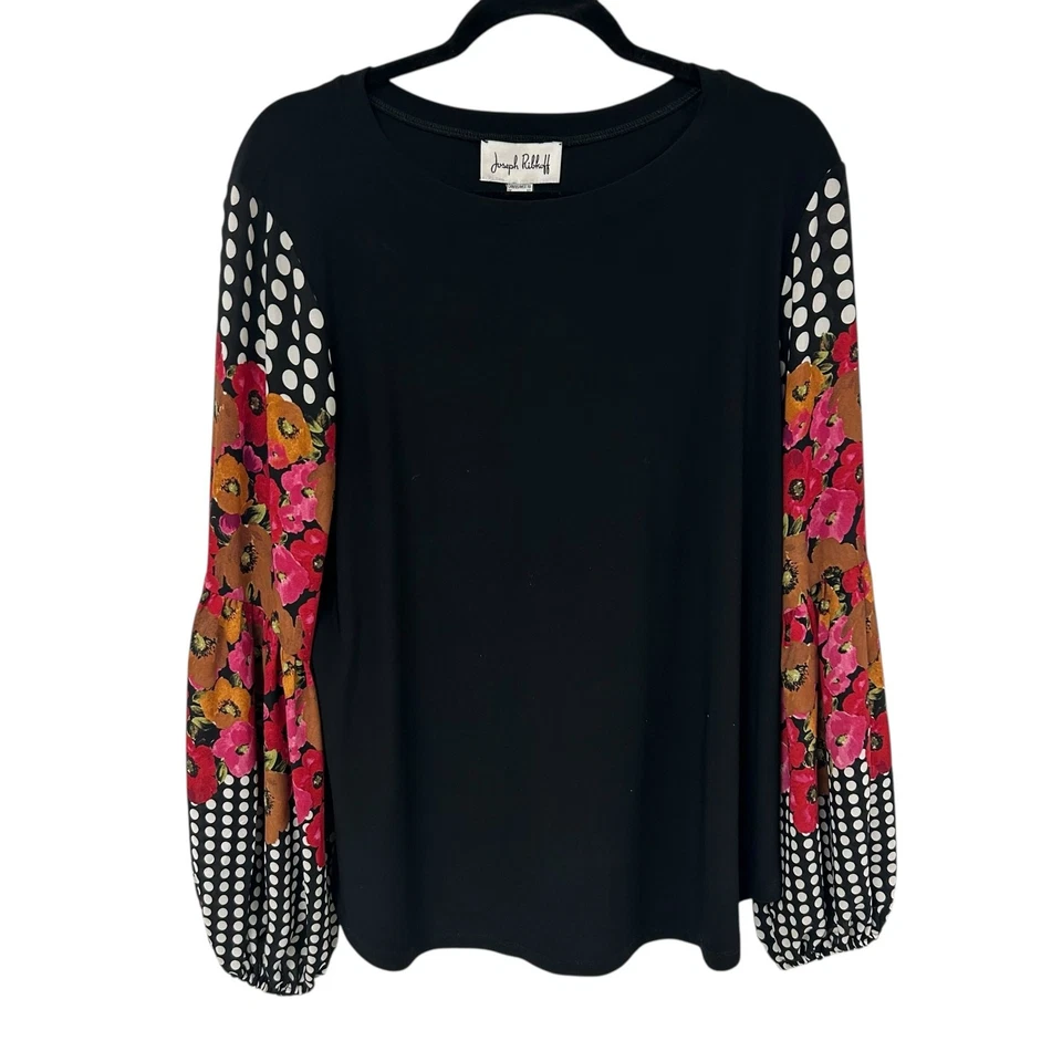 Top Joseph Ribkoff Negro Multi Lunares Estampado Floral Manga Larga Mujer EE. UU. 10 Foto 2 de 4