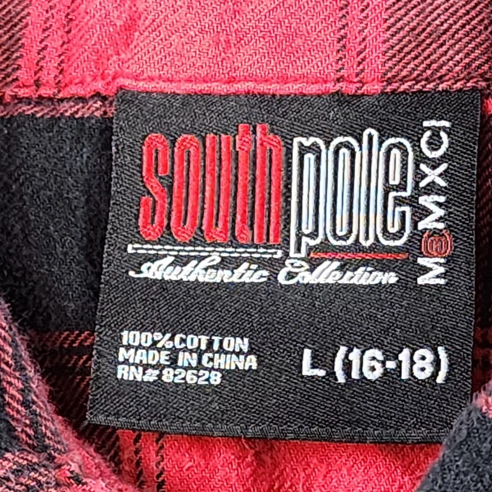 Vintage Southpole Flannel Shirt Boys Large 16-18 Buffalo Plaid Red Black Skater - Image 3 of 4