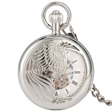 Hollow Phoenix Men Women Hand-winding Mechanical Pocket Watch Pendant Chain Gift