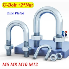 U-BOLTS & NUTS ZINC PLATED BRITISH STANDARD PIPE BSP NOMINAL BORE SIZES M6-M12