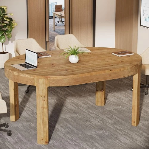55-Inch Solid Wood Oval Conference Table, Small Meeting Table for 4-6 Peoples