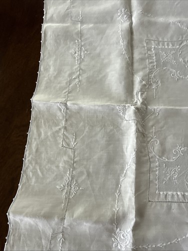 "Mantel de trabajo vintage bordado hilo dibujado blanco 33"" cuadrado" - Imagen 9 de 18