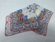 Lovely Multicolor Floral Faux Lace Look Hand Rolled Vintage Hankie FREE SHIP