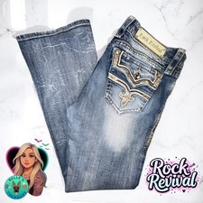 Rock Revival Posey Easy Boot Jeans Womens 30 Rhinestone Sequin Flared Light Wash