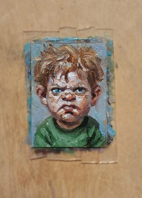 ACEO Original Oil Painting OOAK Portrait Series No 2 Impasto Art Card Signed - Image 1 of 3