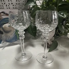 Two (2) Rogaska Crystal Gallia Red Wine Hock Balloon Glasses 8" Floral Design