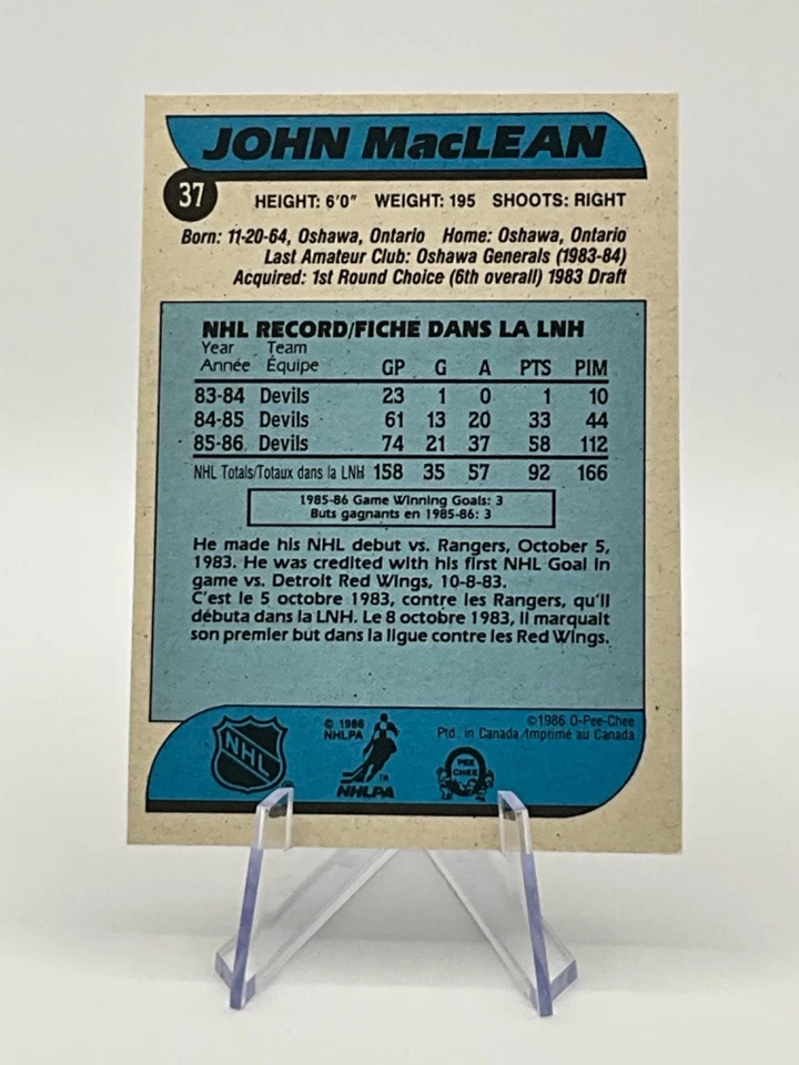 1986-87 O-Pee-Chee Hockey #37 John MacLean Rookie RC New Jersey Devils!!! - Imagen 2 de 2