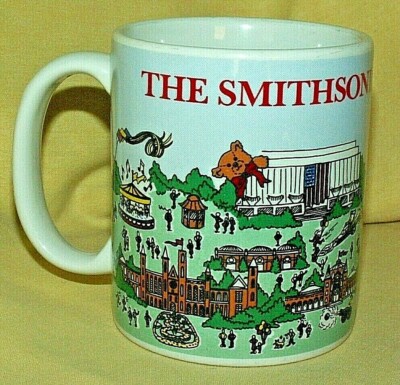 SMITHSONIAN MUG EXPERIENCE INSTITUTION 1990 CUP EMBOSSED EAGLE ROCKET DINOSAUR*