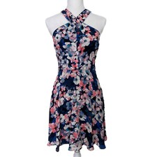 Express Multicolored Floral Print Halter Fit and Flare Mini Dress Size 6