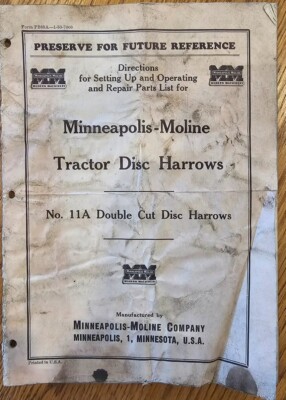Minneapolis-Moline Tractor Disc Harrows Double Cut No. 11A Operating Parts List