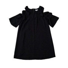 Umgee Black Cold Shoulder Ruffle Sleeve Above Knee Shift Dress Women's Medium 
