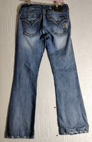 MISS ME Women’s 28x28 Boot Cut Light Wash Jeans Rhinestone Distressed - Picture 2 of 8