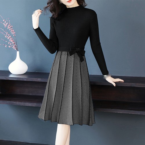 new Autumn winter Korean fashion elegant temperament knitting sweater dress  | eBay